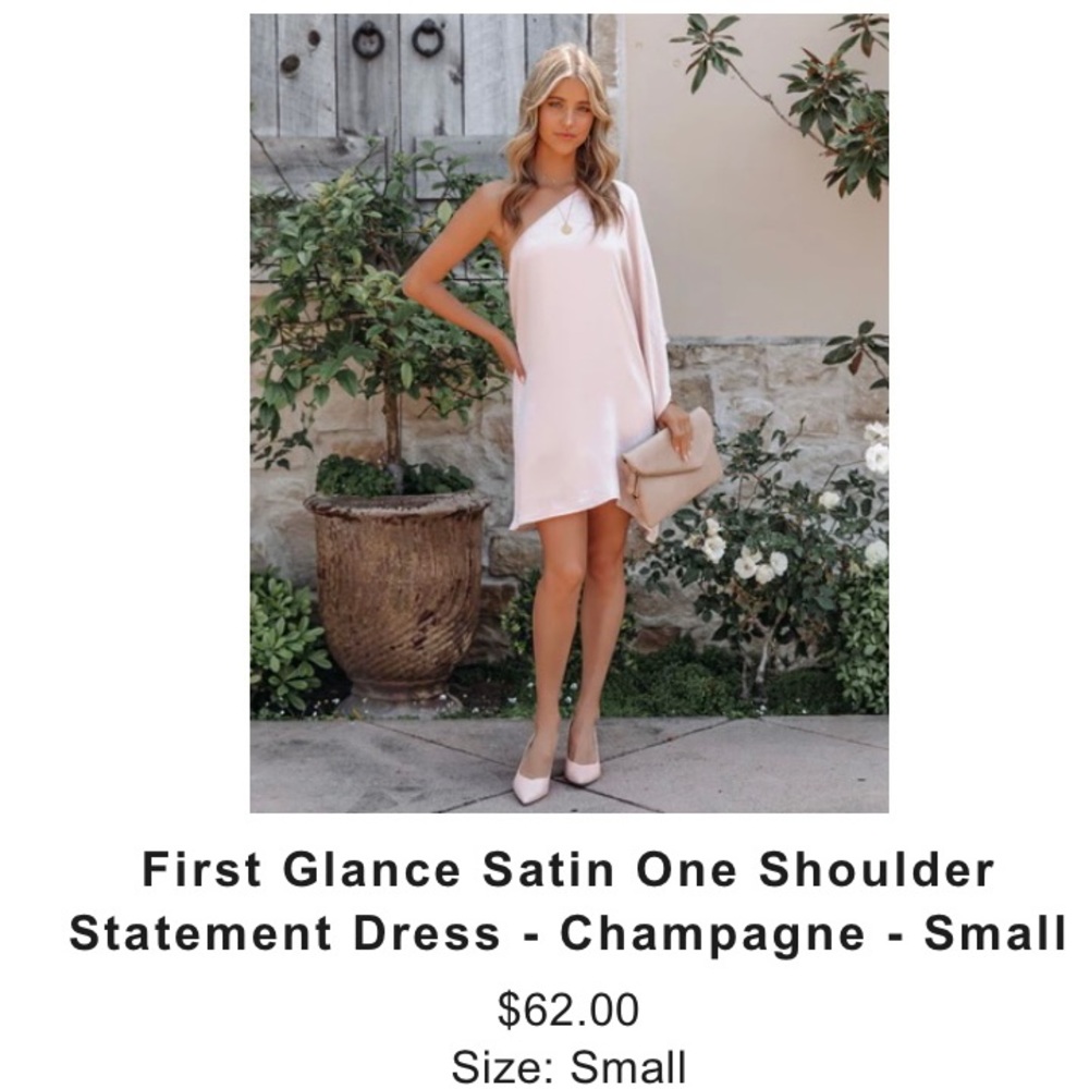 Vici First Glance Satin One Shoulder Statement Dress—Size Small—Champagne
